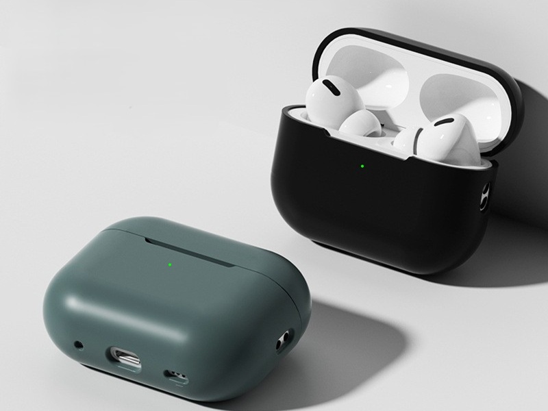 Silicone airpod case with hole for wrist strap-Green case-WDEJ0003