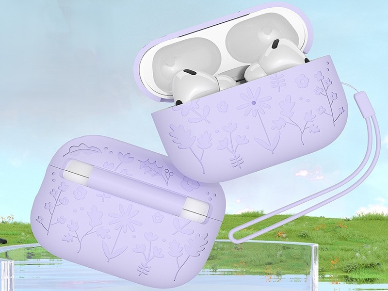 Debossed Pattern Silicone airpod case with wrist strap-Green case-WDEJ0004