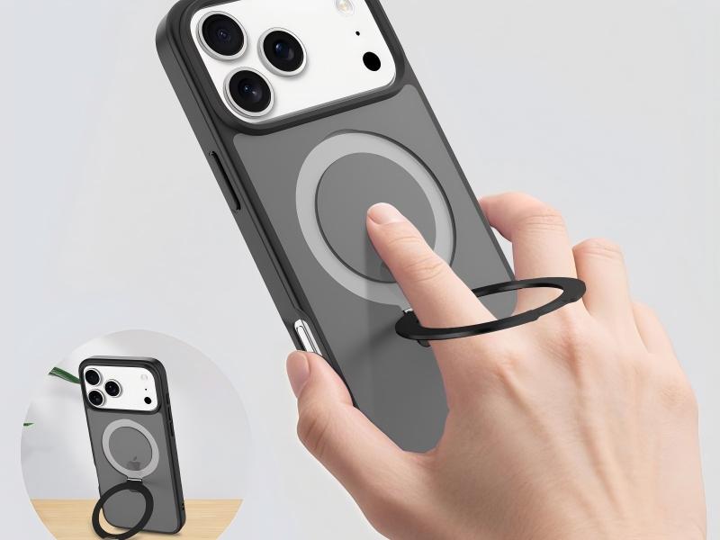 Hybrid big hole camera magnet phone case with metal stand-Green case-SF0016-DKYDZJ