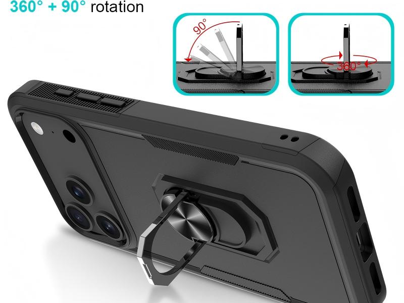 Heavy duty detachable hybrid phone case with magnet and finger ring-Green case-SF0021-QHZH