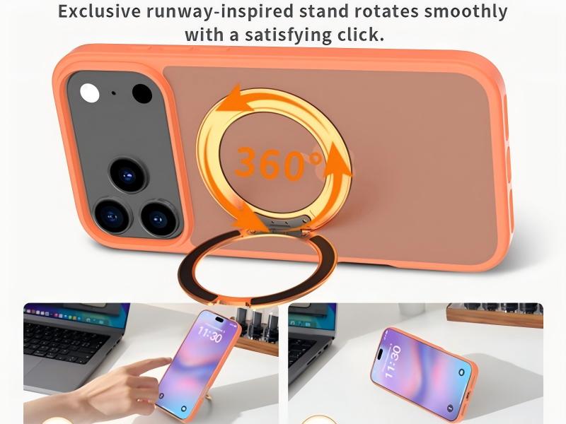 Hybrid big hole camera magnet phone case with 360° stand-Green case-SF0017-DKYDZJ2